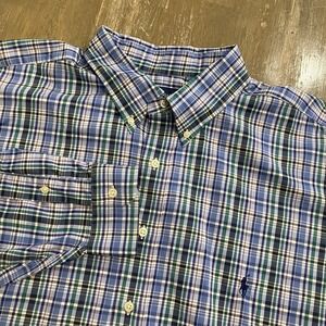 Polo Ralph Lauren Shirt Men's 2XB Blue Plaid Performance Button Down Long Sleeve